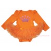 Queen's Day Orange Long Sleeve Bodysuit Pettiskirt & Sparkle Light Pink Crown Print JS4442